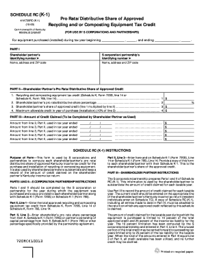 Kentucky Recycling Equipment Tax Credit Schedule K-1
