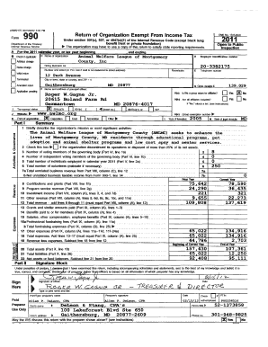 Form 990 2011 Animal Welfare League of Montgomery