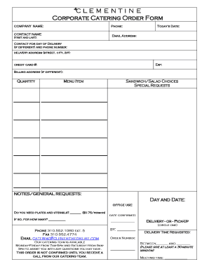 Corporate Catering Order Form
