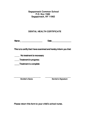 Dental Health Certificate