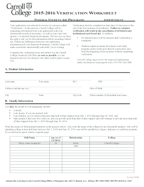 2015-2016 Verification Worksheet