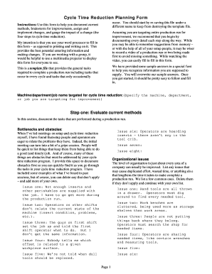 Cycle Time Reduction Planning Form