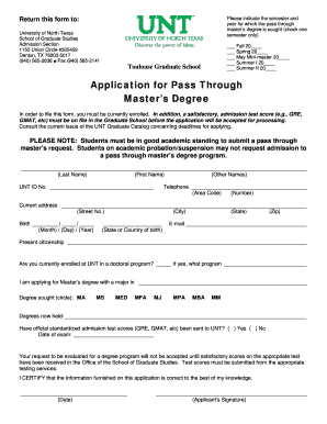 Application for Pass Through Master's Degree