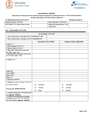 Punjab Marriage Registration Form