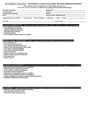 Student Teaching Observation Report