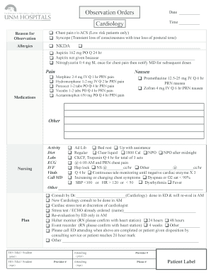 Chest Pain Observation Order Form