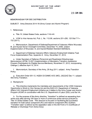 Fillable Online DEPARTMENT OF THE ARMY IMMH ZA MEMORANDUM FOR SEE