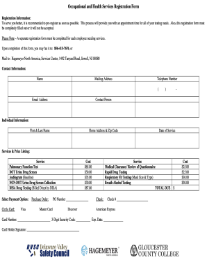 Occupational Health Services Registration Form