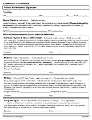 Michigan Institute of Pain Management Financial Policy