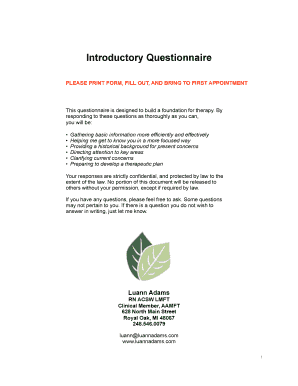 Therapy Introductory Questionnaire