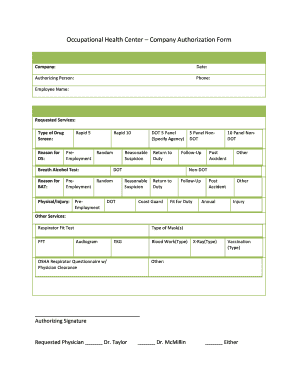 Occupational Health Center Authorization Form