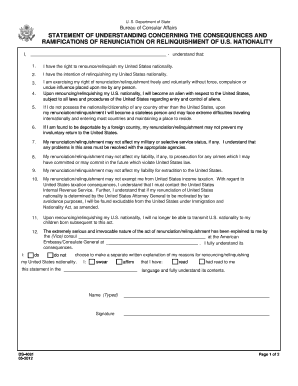 US Nationality Renunciation Form