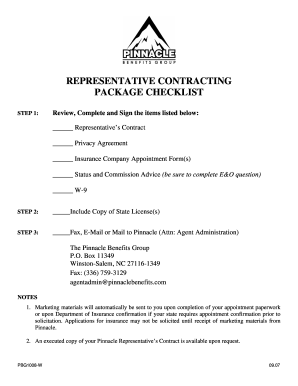 Representative Contracting Package Checklist