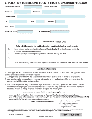 Broome County Traffic Diversion Program Application