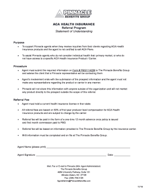 ACA Health Insurance Referral Program Statement of Understanding