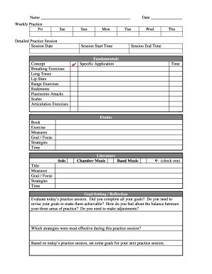 Youth MS Band Weekly Practice Chart