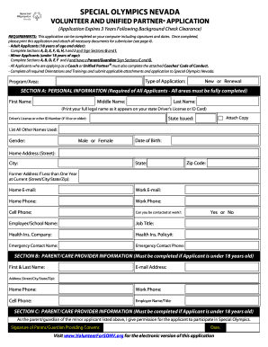 Special Olympics Nevada Volunteer Application