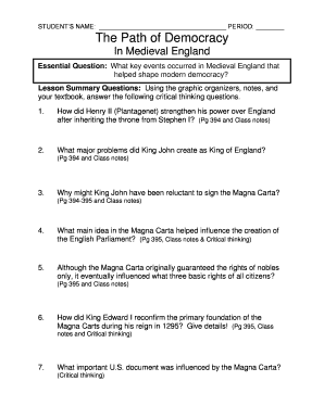 Medieval England Democracy Worksheet