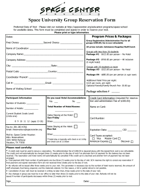Space University Group Reservation Form