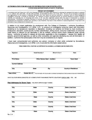 Authorization for Release of Information for Investigative Consumer Report
