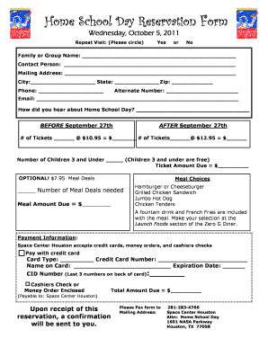 Home School Day Reservation Form