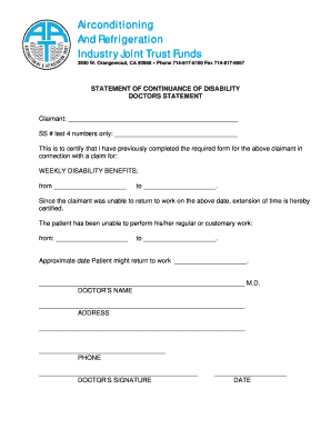 Statement of Continuance of Disability