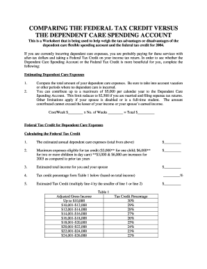 Federal Tax Credit vs Dependent Care Spending Account Worksheet