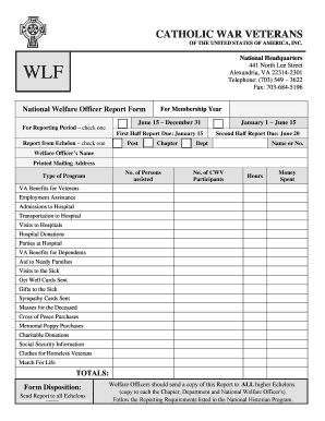 Catholic War Veterans Welfare Officer Report Form