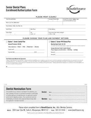 Senior Dental Plans Enrollment Form