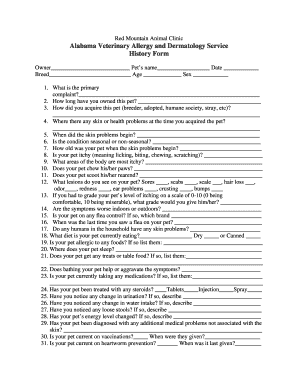 Veterinary Pet History Form