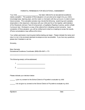 Parental Permission for Educational Assessment