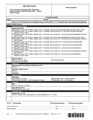 Ortho Hemiarthroplasty Hip Post-Op Plan