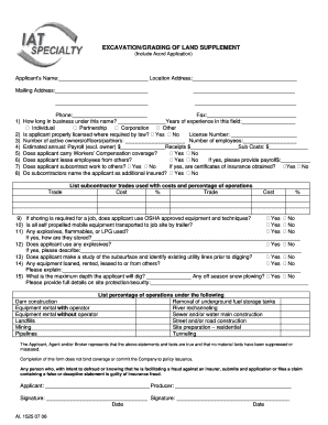 Excavation Grading Land Supplement Form