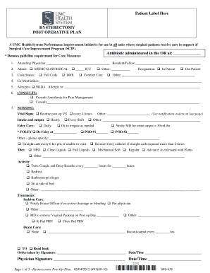 Hysterectomy Post Operative Plan