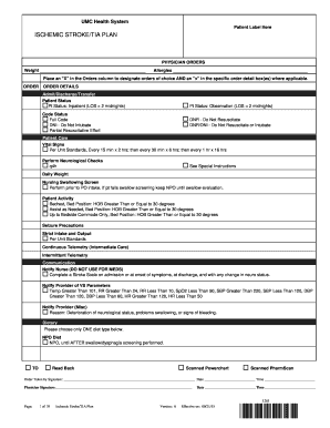 Ischemic Stroke TIA Plan Physician Orders