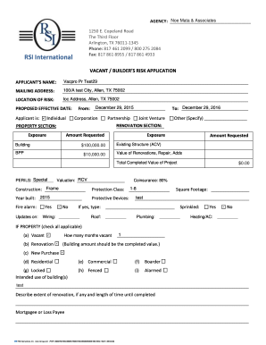Vacant Builder's Risk Application