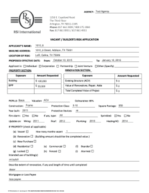Vacant Builder's Risk Application