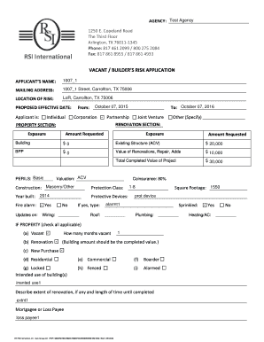 Vacant Builder's Risk Application