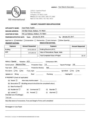 Vacant Builder's Risk Application