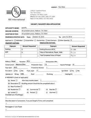 Vacant Builder's Risk Application