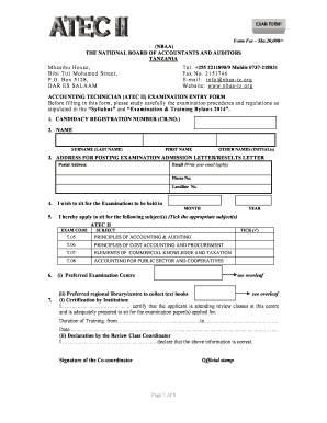 Accounting Technician ATEC II Exam Entry Form