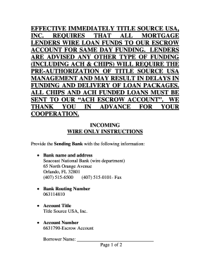 Title Source USA Wire Transfer Instructions