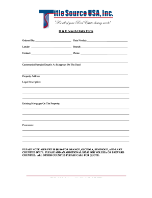 O & E Search Order Form