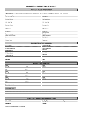 Business Client Information Sheet