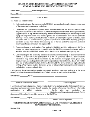 South Dakota High School Activities Association Consent Form