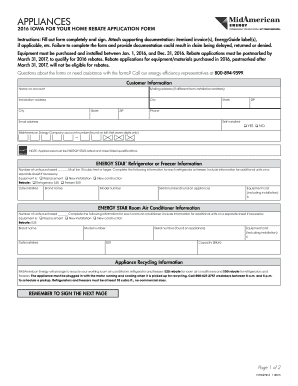 2016 Iowa Appliance Rebate Application Form