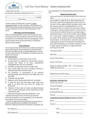 Life Teen Youth Ministry General Permission Form