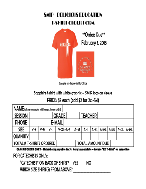 SMIP - RELIGIOUS EDUCATION T-SHIRT ORDER FORM