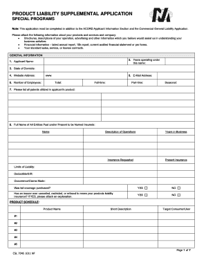 Product Liability Supplemental Application