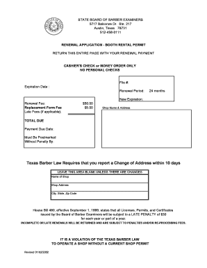 Texas Booth Rental Permit Renewal Application